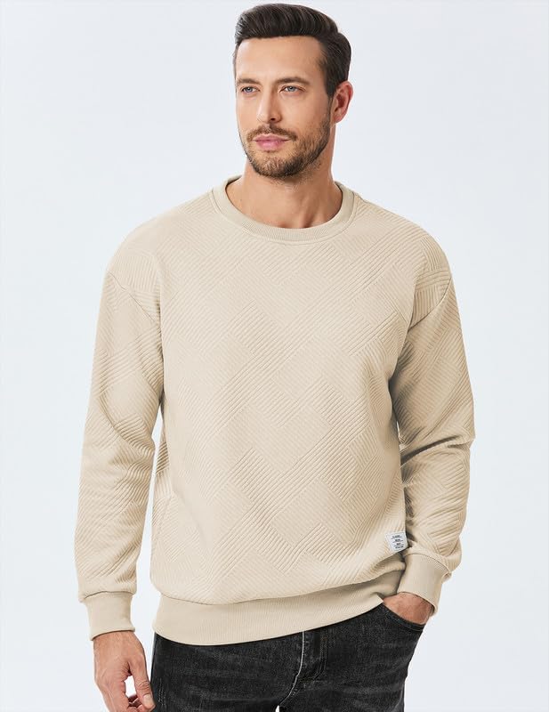 Men'S Crewneck Sweatshirts Soild Color Geometric Texture Long Sleeve Casual Pullover Shirt