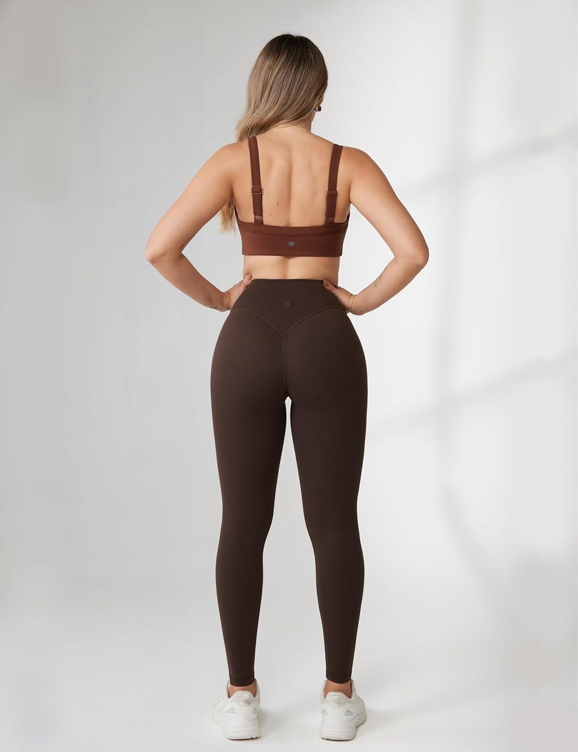 No Front Seam High Waisted Buttery Soft Athletic Tights - Chocolate Brown