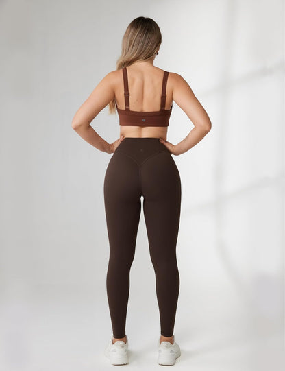 No Front Seam High Waisted Buttery Soft Athletic Tights - Chocolate Brown