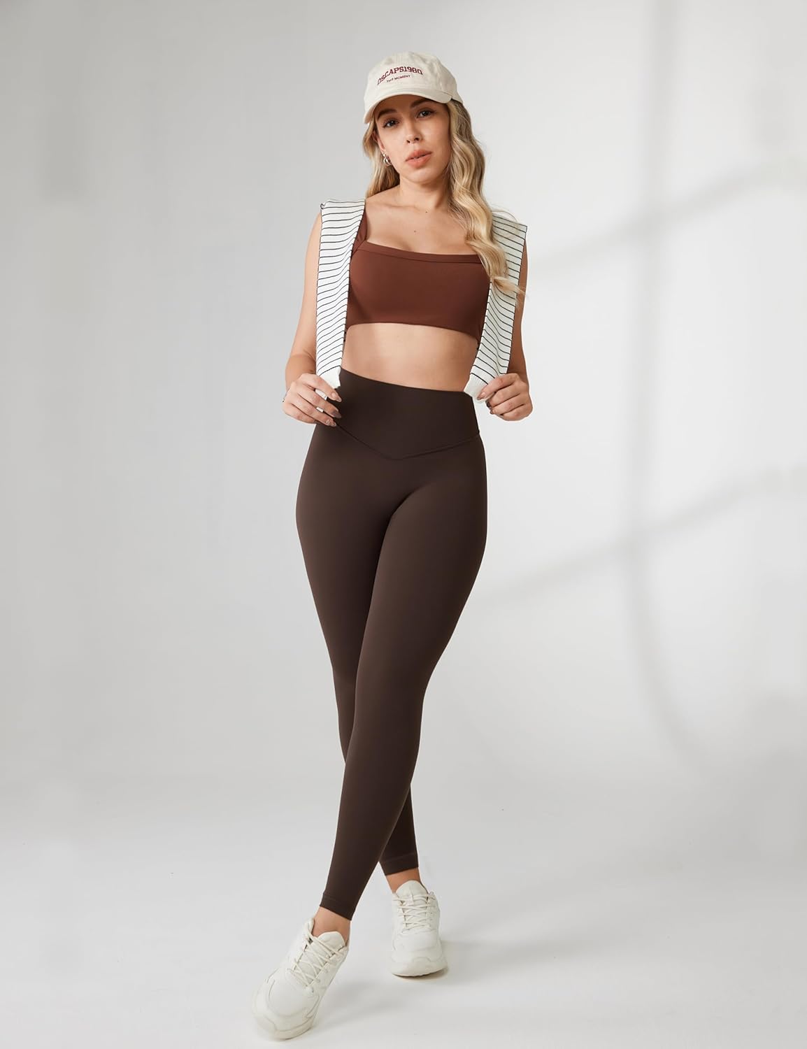 No Front Seam High Waisted Buttery Soft Athletic Tights - Chocolate Brown