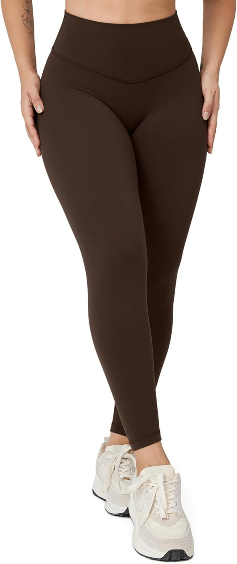 No Front Seam High Waisted Buttery Soft Athletic Tights - Chocolate Brown